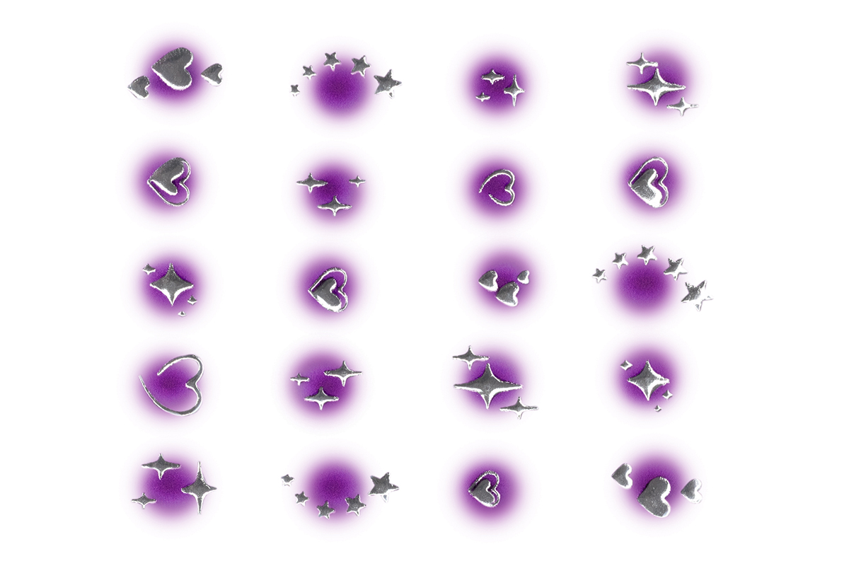 Jolifin LAVENI XL Sticker - silver hearts & stars aura purple