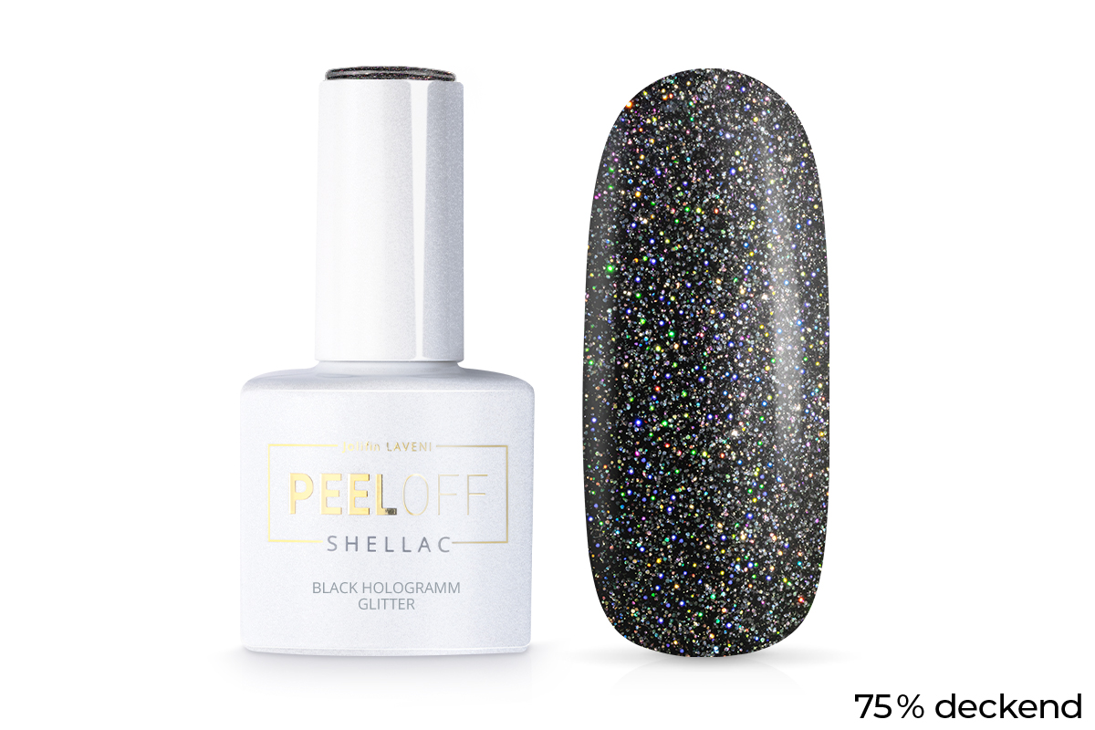 Jolifin LAVENI Shellac PeelOff - black hologramm Glitter 10ml