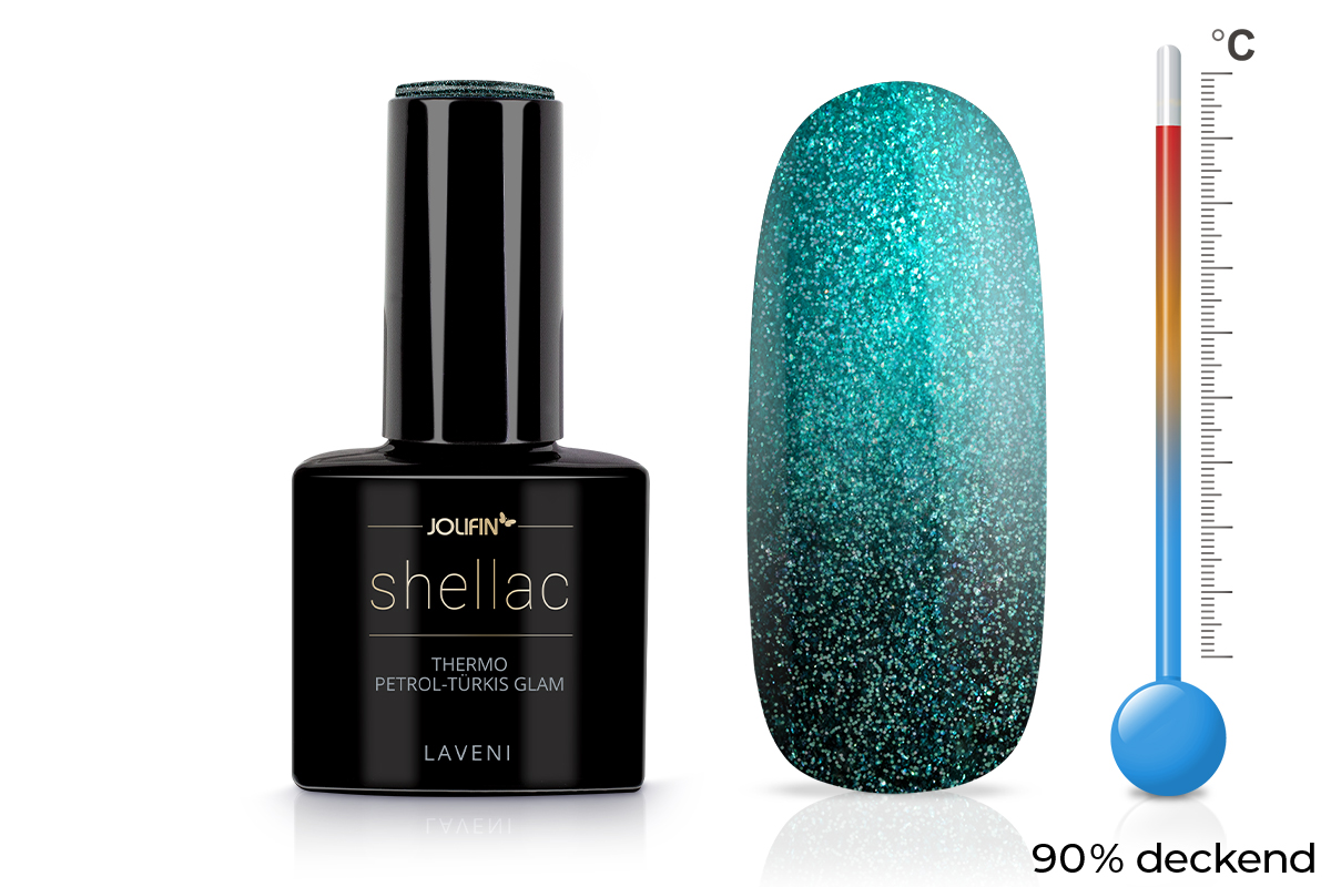 Jolifin LAVENI Shellac - Thermo petrol-türkis glam 10ml
