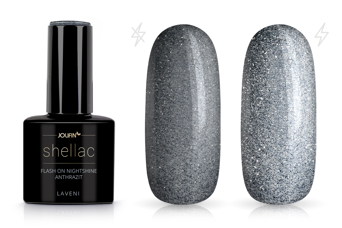 Jolifin LAVENI Shellac - FlashOn Nightshine anthrazit 10ml
