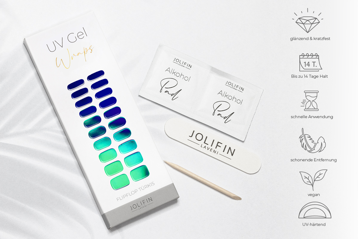 Jolifin LAVENI UV Gel-Wraps - FlipFlop türkis