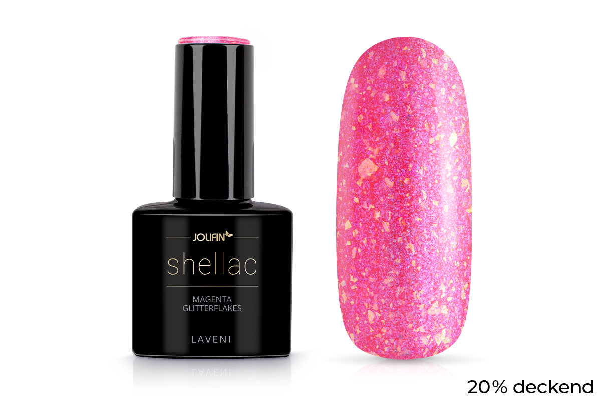 Jolifin LAVENI Shellac - magenta Glitterflakes 10ml