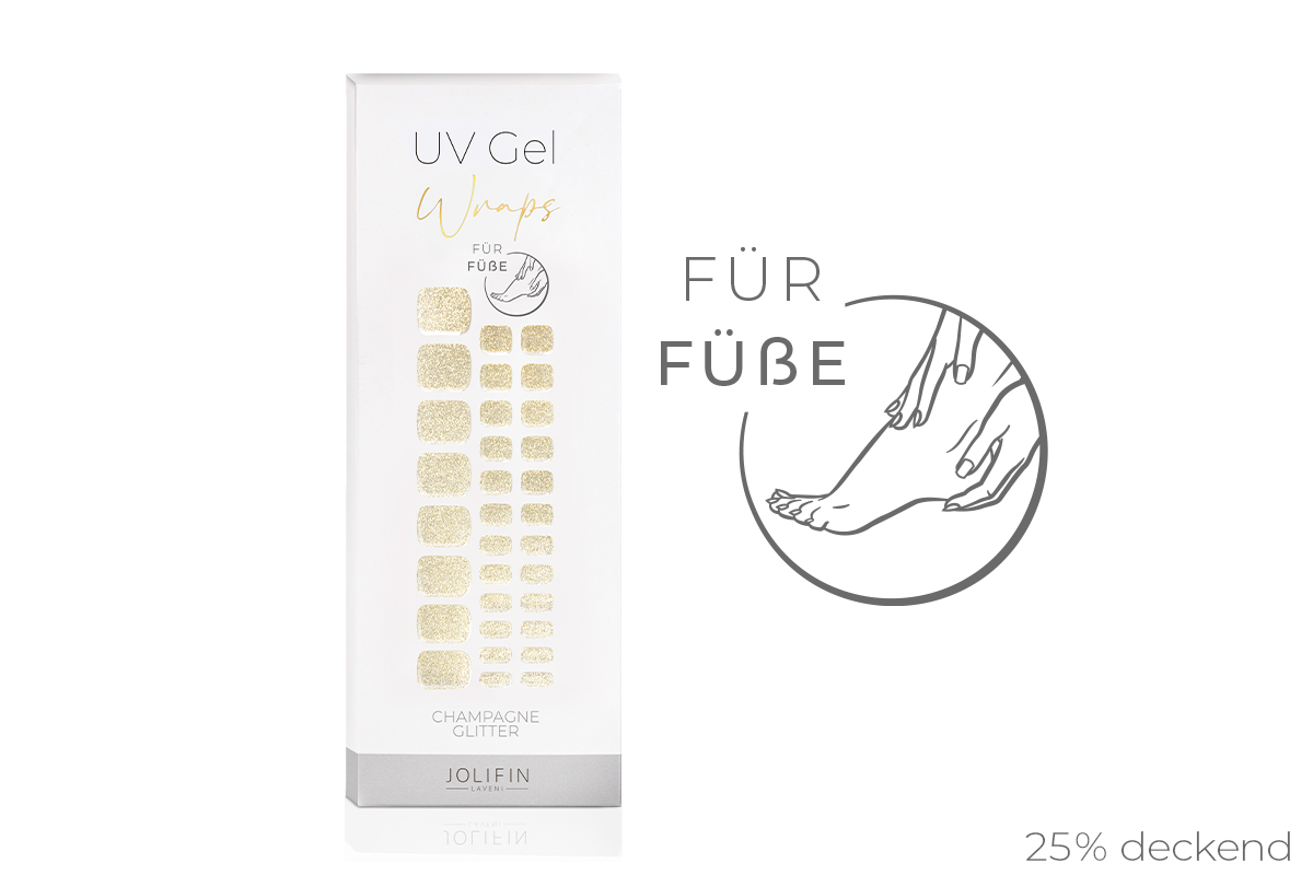 Jolifin LAVENI UV Gel-Wraps für Füße - champagne Glitter