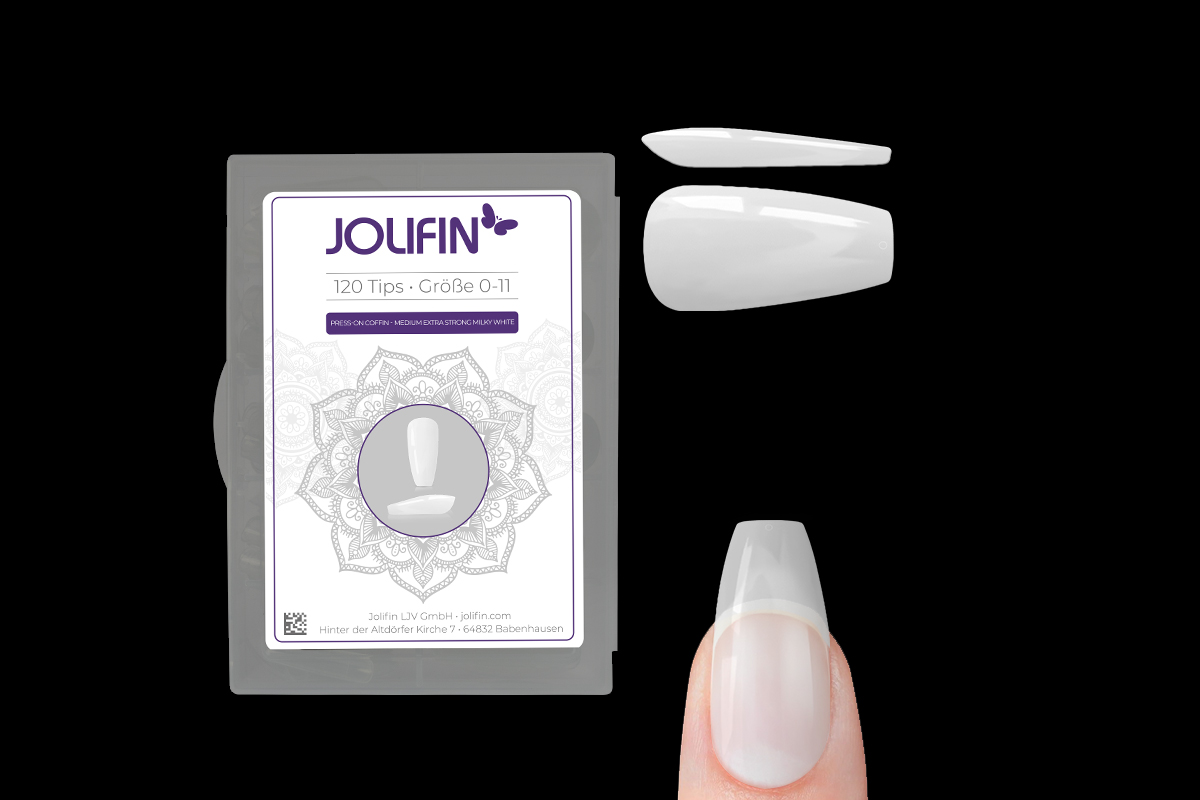 Jolifin 120 Tipbox Press-On Coffin - medium extra strong milky white