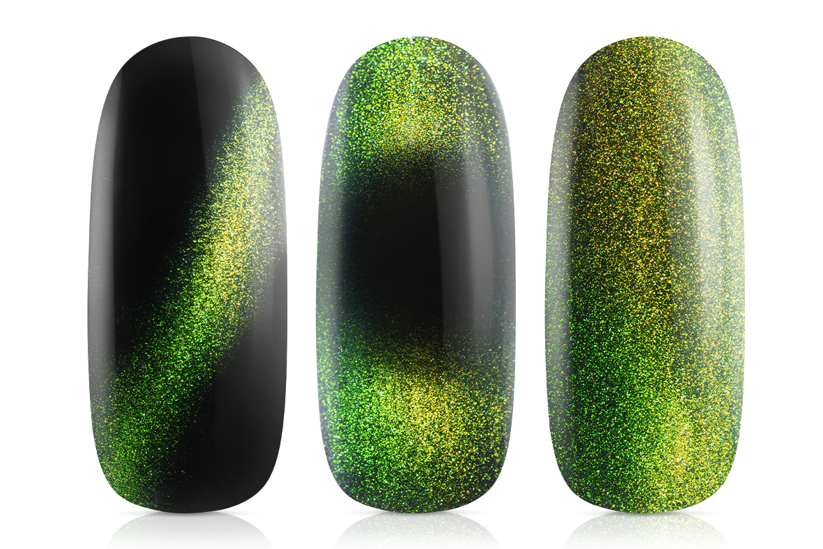 Jolifin LAVENI 3in1 Shellac - Cat-Eye 9D FlipFlop green & gold 10ml