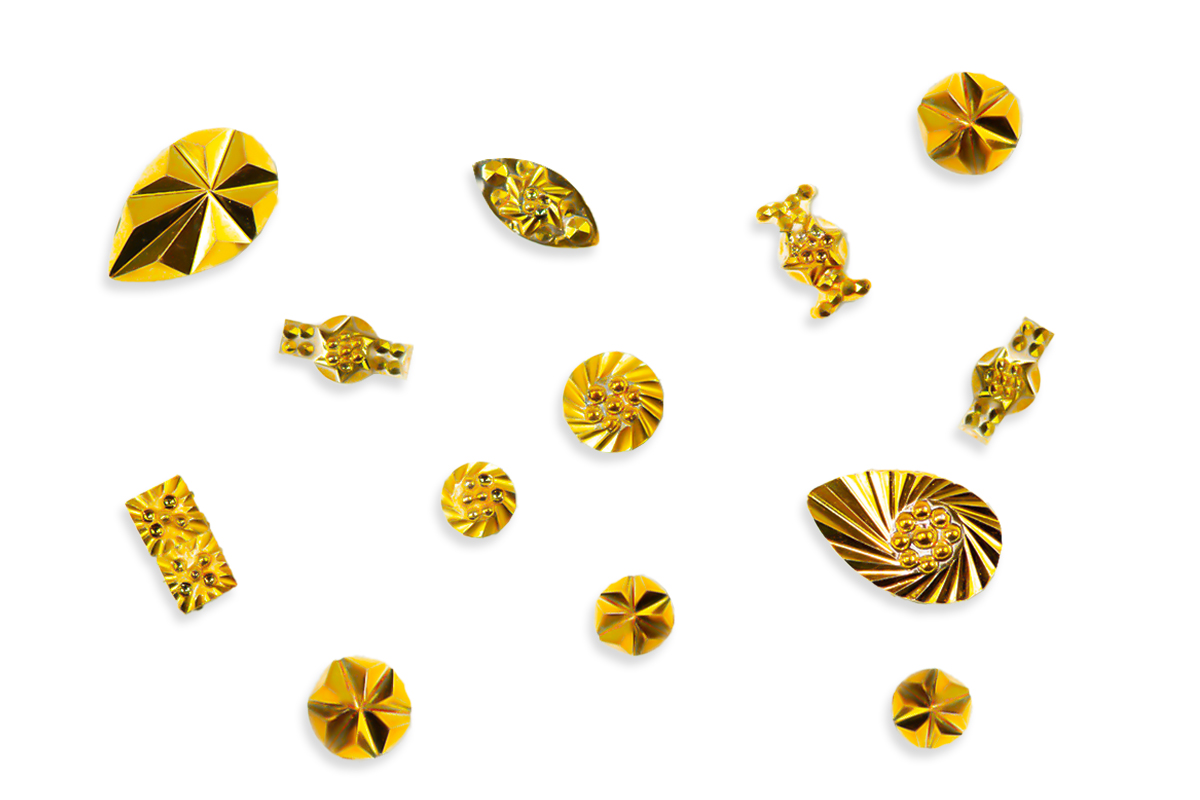 Jolifin Strass-Display - goldene Ornamente