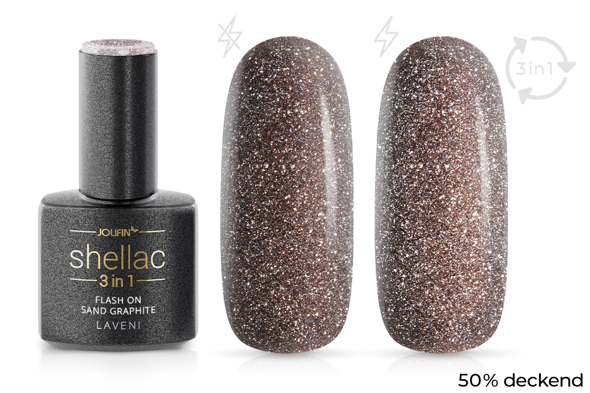 Jolifin LAVENI 3in1 Shellac - FlashOn sand graphite 10ml Jolifin LAVENI 3in1 Shellac - FlashOn sand graphite 10ml