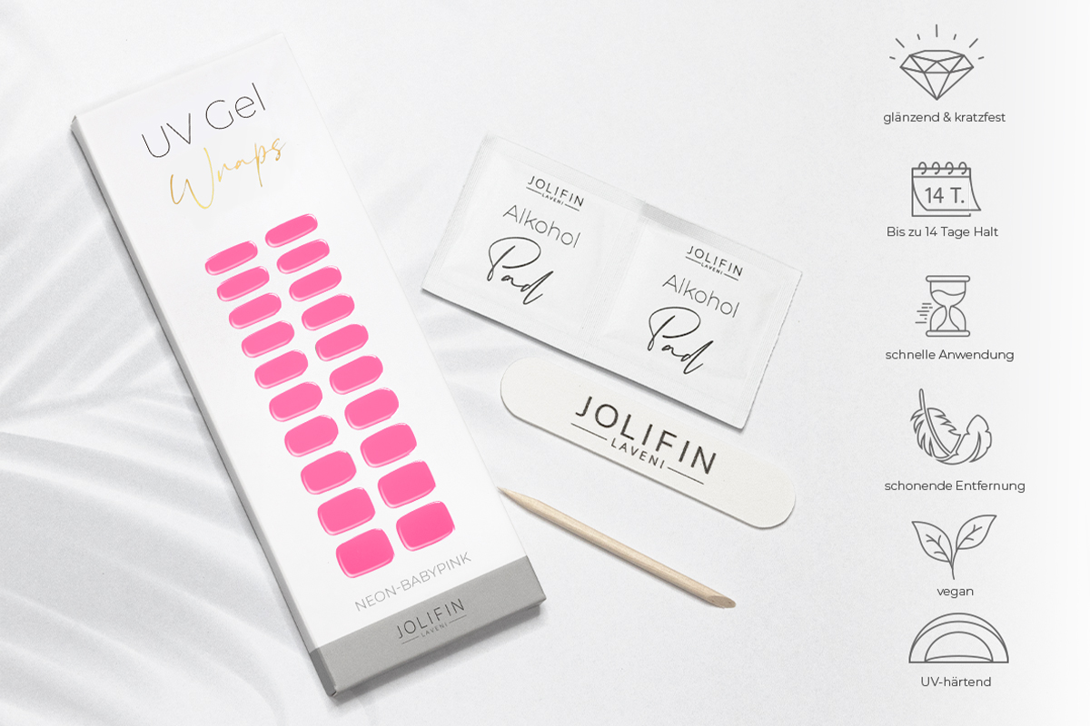 Jolifin LAVENI UV Gel-Wraps - neon-babypink