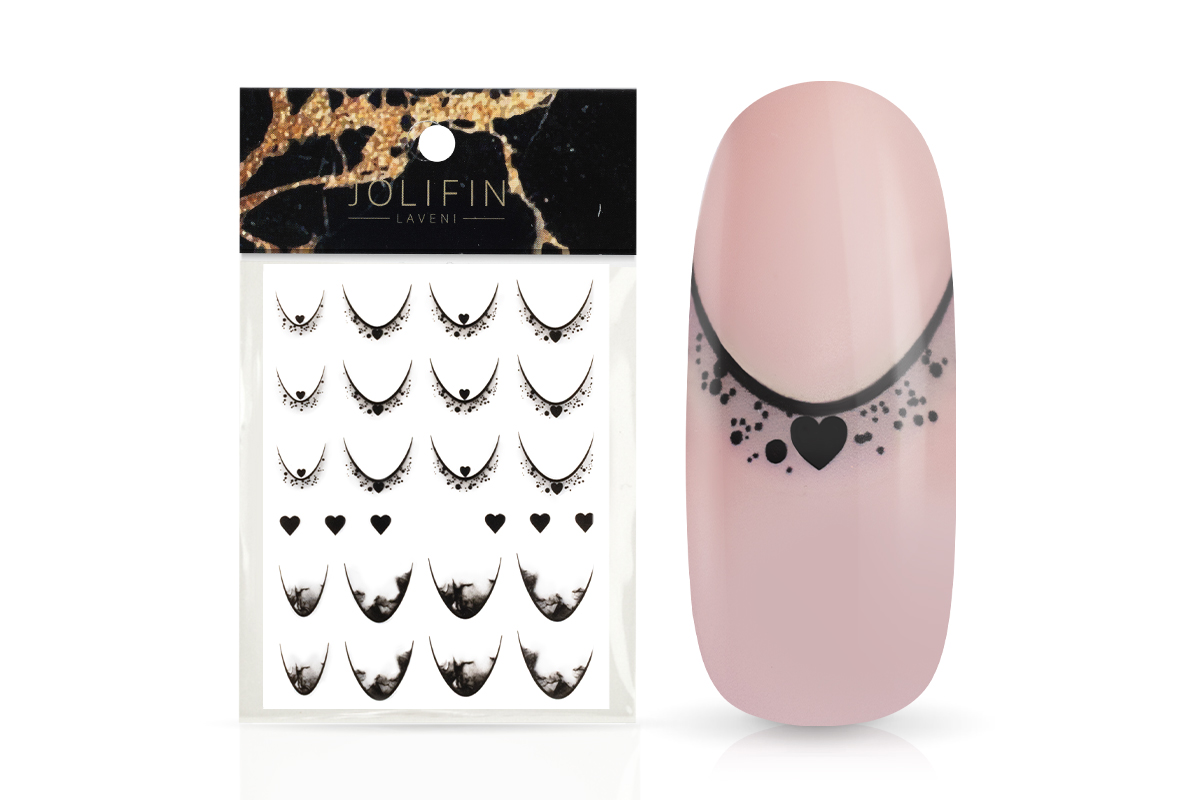Jolifin LAVENI XL Sticker - Ombre French black hearts & marble