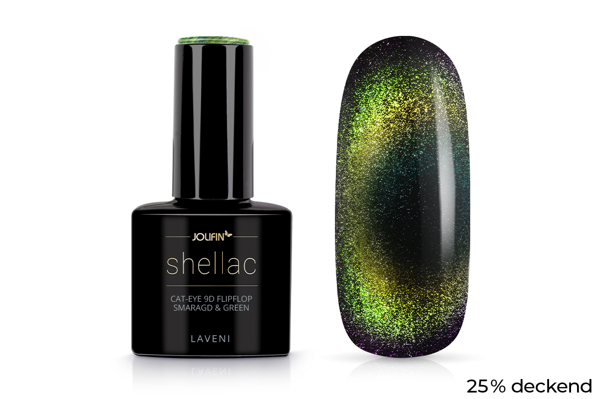 Jolifin LAVENI Shellac - Cat-Eye 9D FlipFlop smaragd & green 10ml