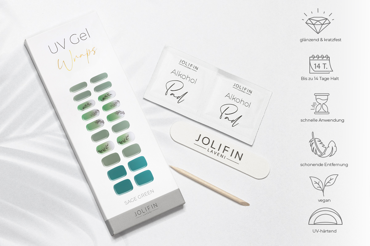 Jolifin LAVENI UV Gel-Wraps - sage green