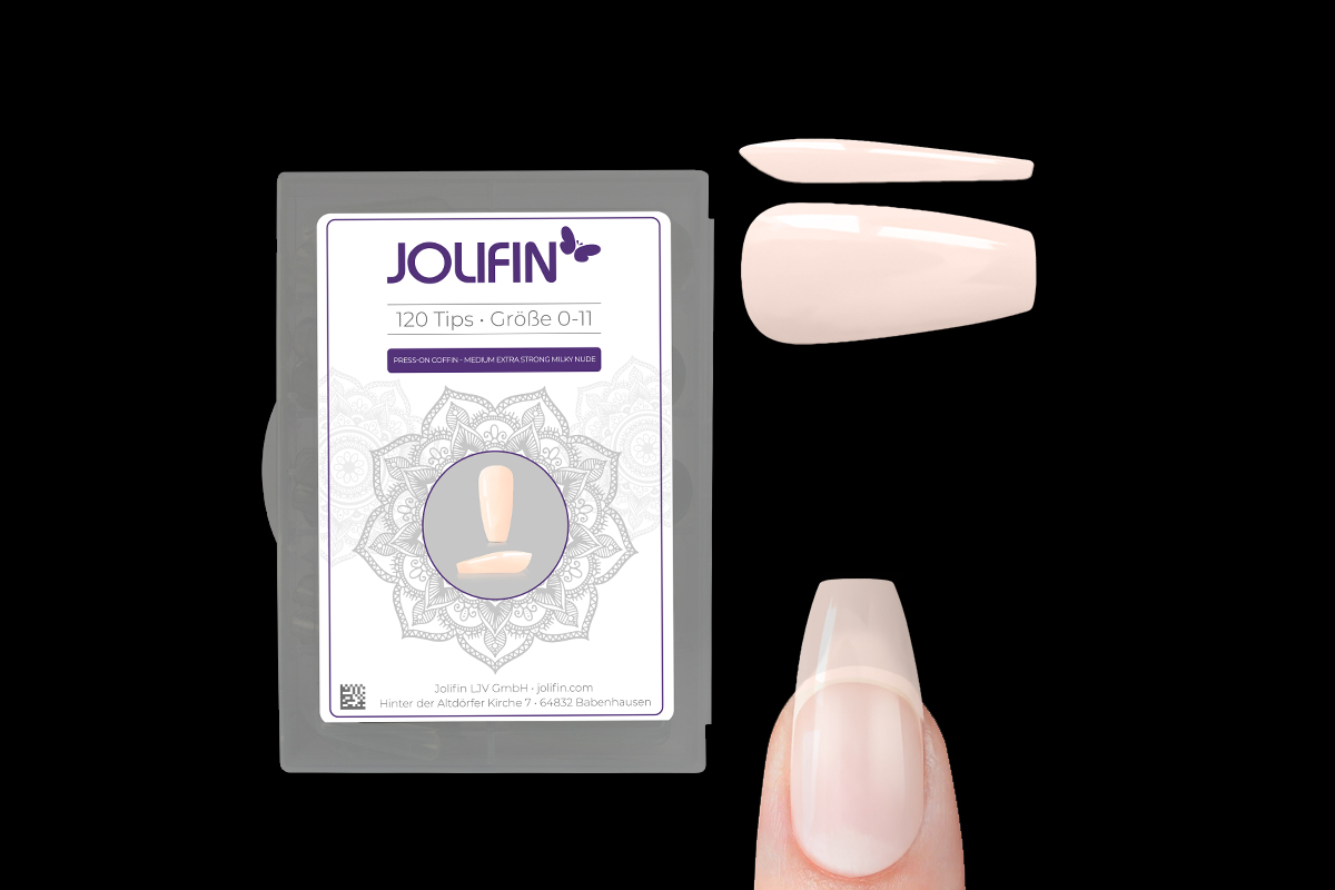 Jolifin 120 Tipbox Press-On Coffin - medium extra strong milky nude