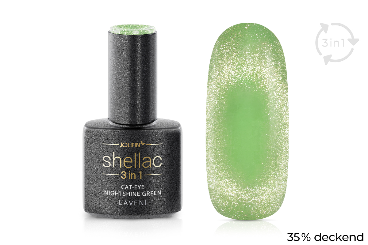 Jolifin LAVENI 3in1 Shellac - Cat-Eye Nightshine green 10ml