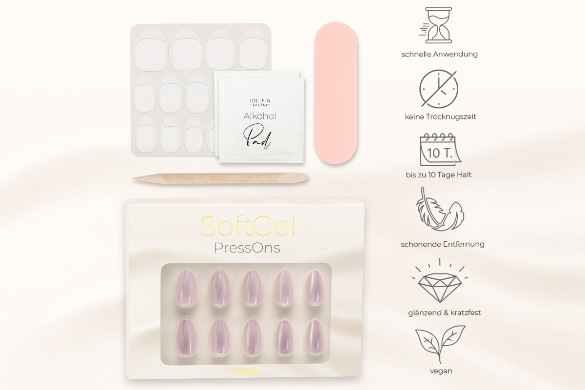 Jolifin SoftGel PressOns - short almond - Cat-Eye rosé