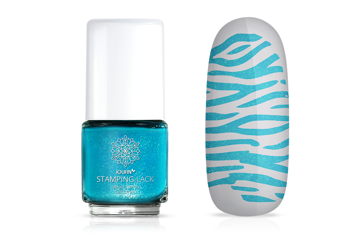 Jolifin Stamping-Lack - neon türkis Glimmer 12ml