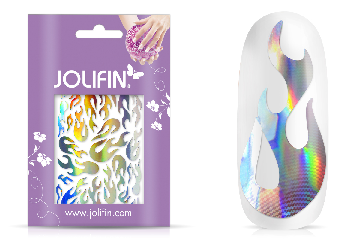 Jolifin Hologramm Sticker - Flame silver rainbow