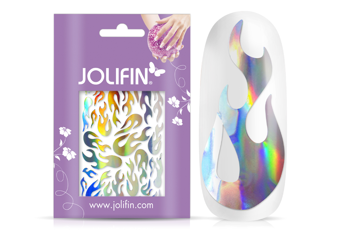 Jolifin Hologramm Sticker - Flame silver rainbow