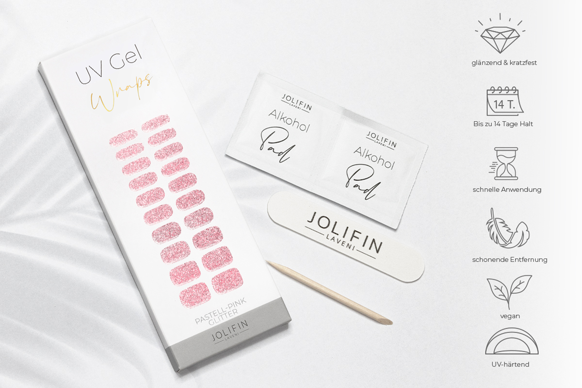 Jolifin LAVENI UV Gel-Wraps - pastell-pink Glitter