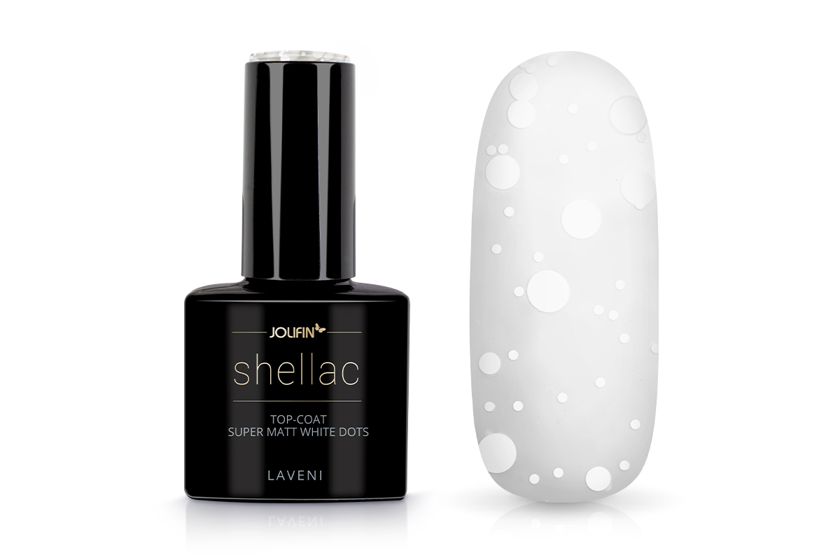 Jolifin LAVENI Shellac - Top-Coat super matt white dots 10ml