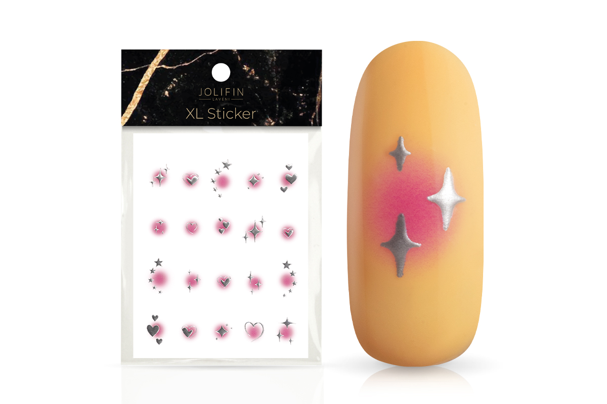 Jolifin LAVENI XL Sticker - silver hearts & stars aura pink
