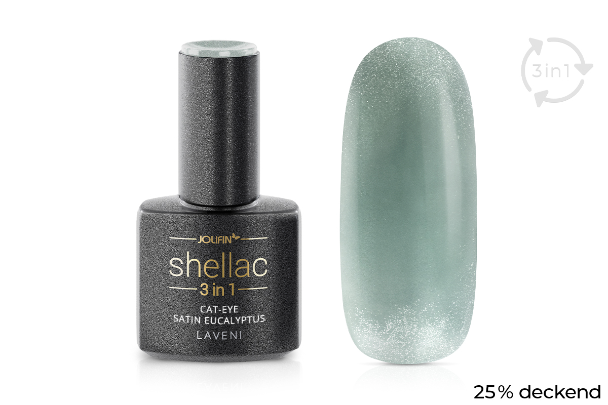 Jolifin LAVENI 3in1 Shellac - Cat-Eye satin eucalyptus 10ml