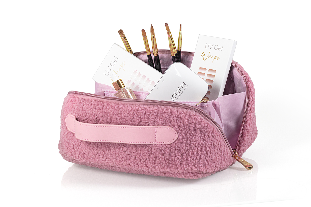 Jolifin Kosmetik- & Pinseltasche - rosa Teddy