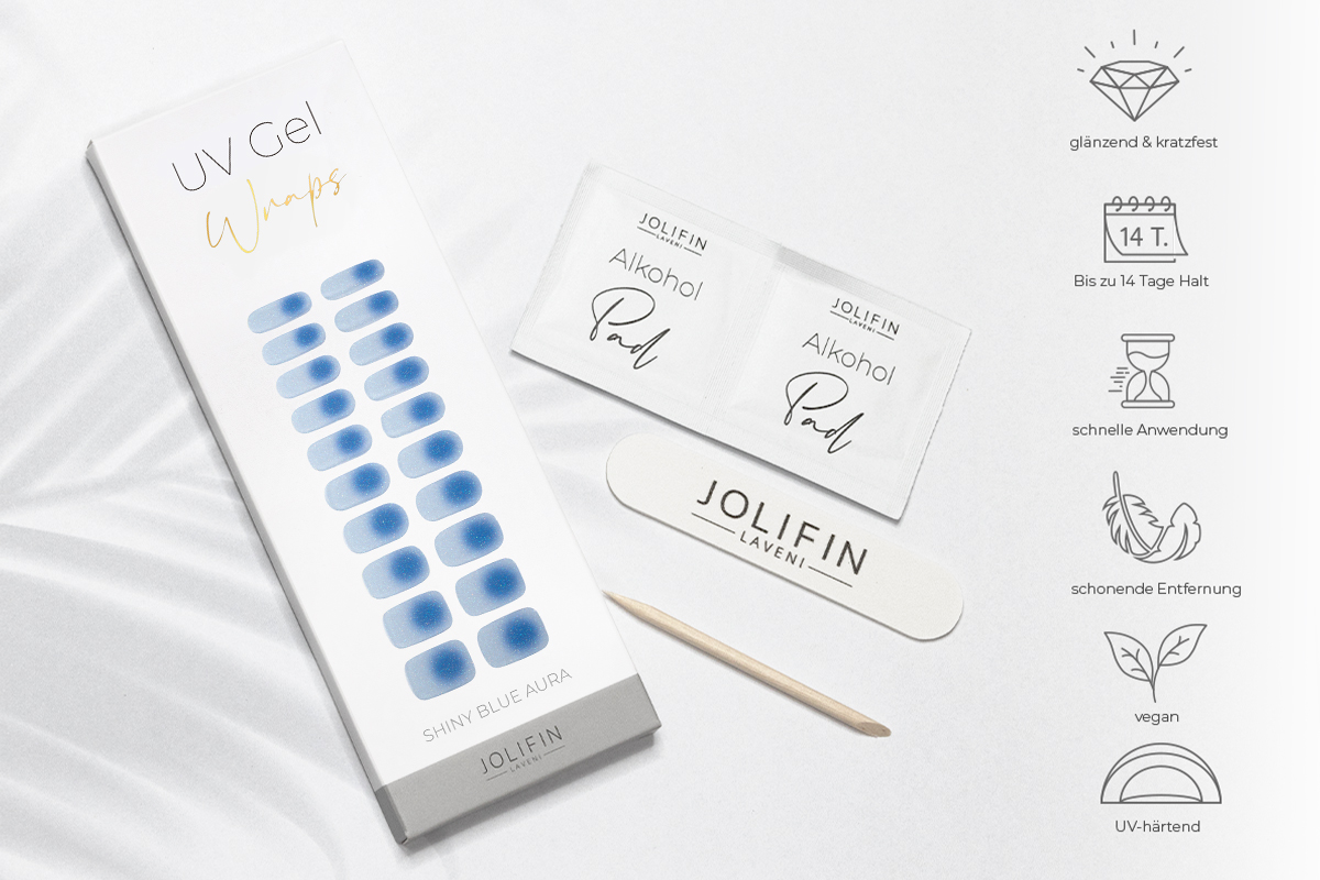 Jolifin LAVENI UV Gel-Wraps - shiny blue aura 