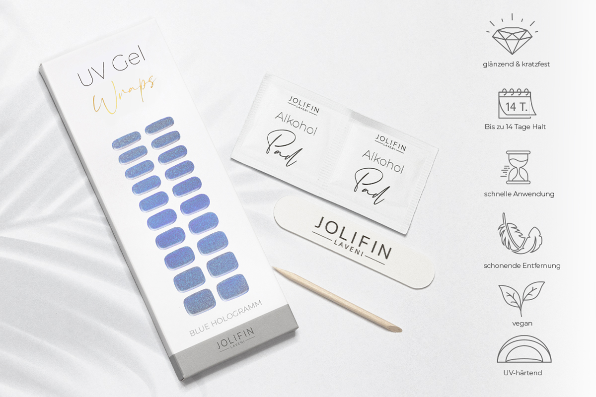 Jolifin LAVENI UV Gel-Wraps - blue Hologramm