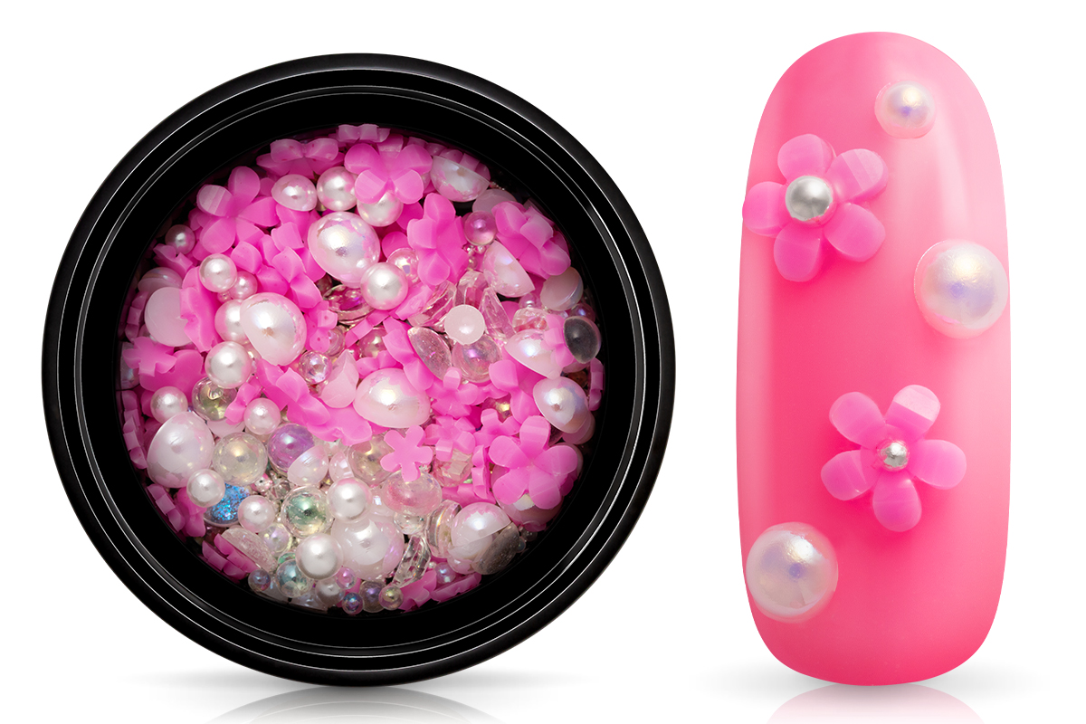 Jolifin Overlay & Perlen Mix - pinke Blumen