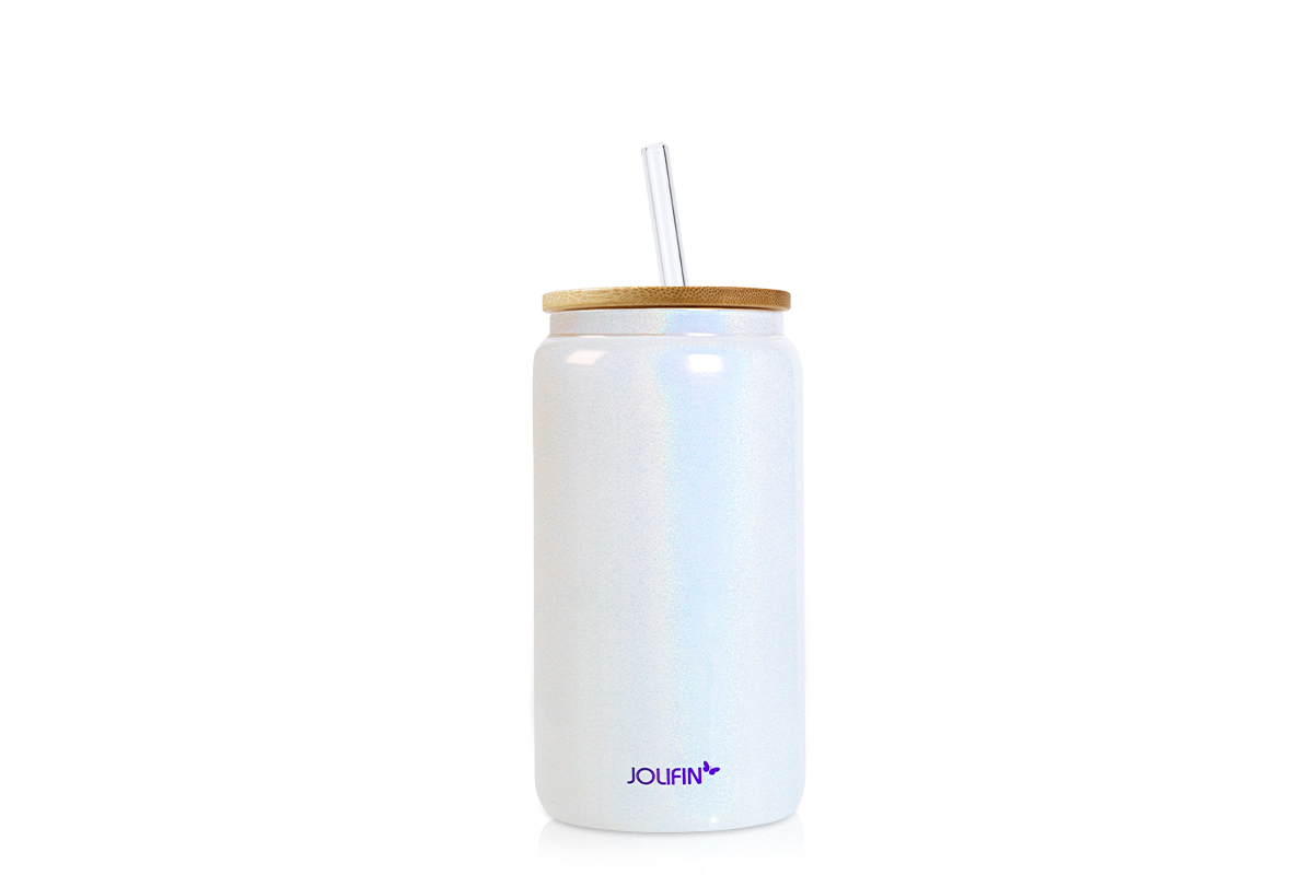 Jolifin Trinkglas mit Strohhalm - weiß 470ml