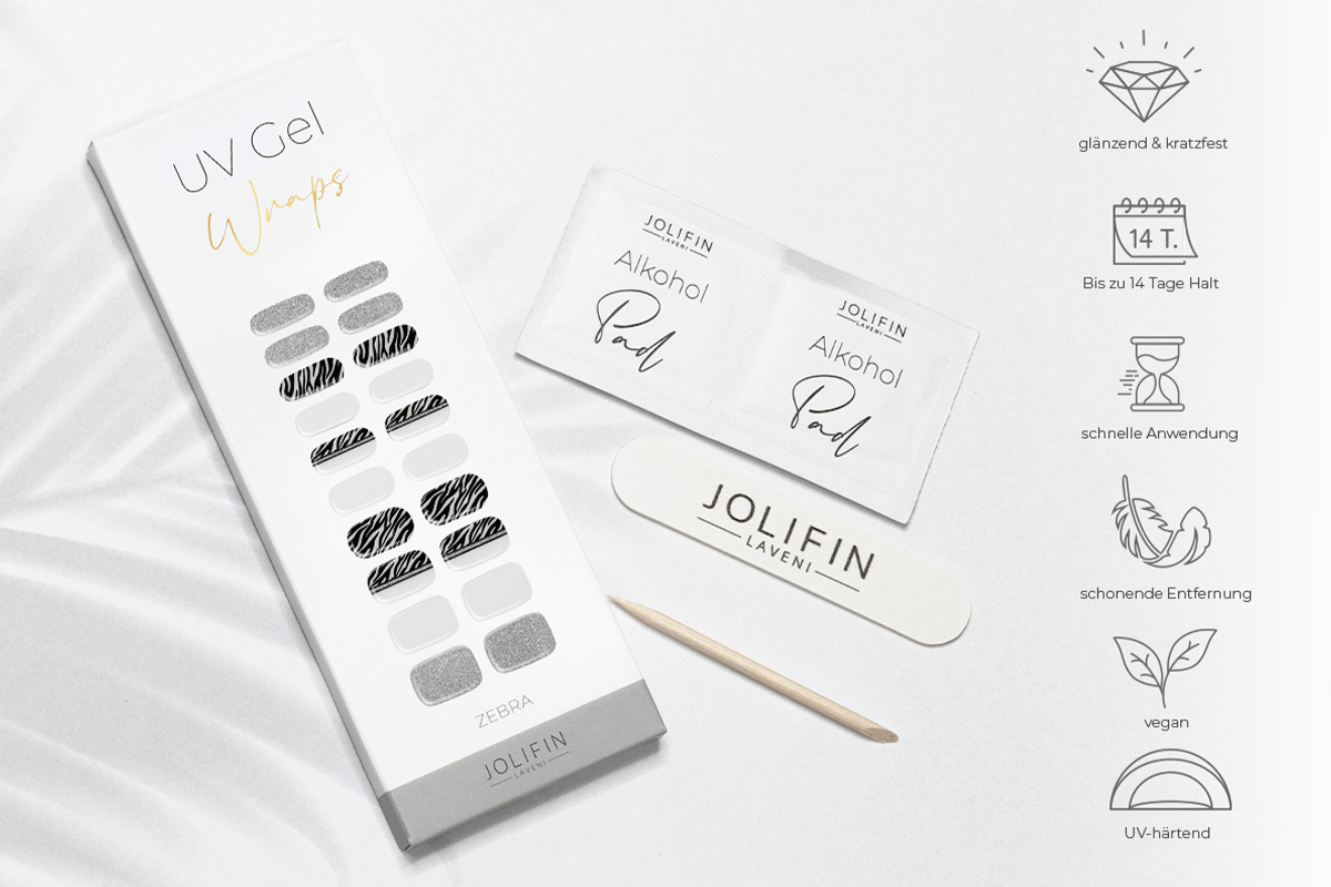 Jolifin LAVENI UV Gel-Wraps - zebra