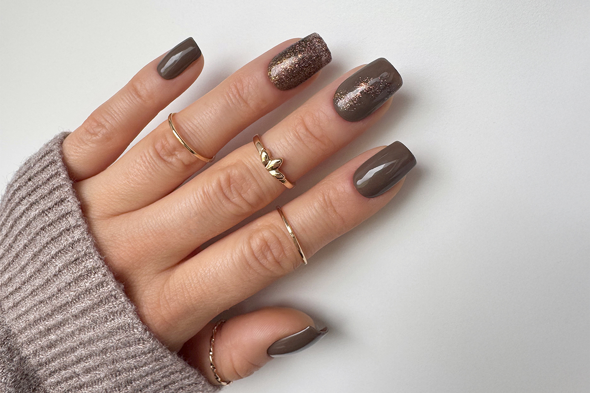 Jolifin LAVENI Shellac - spicy brown Glitter 10ml