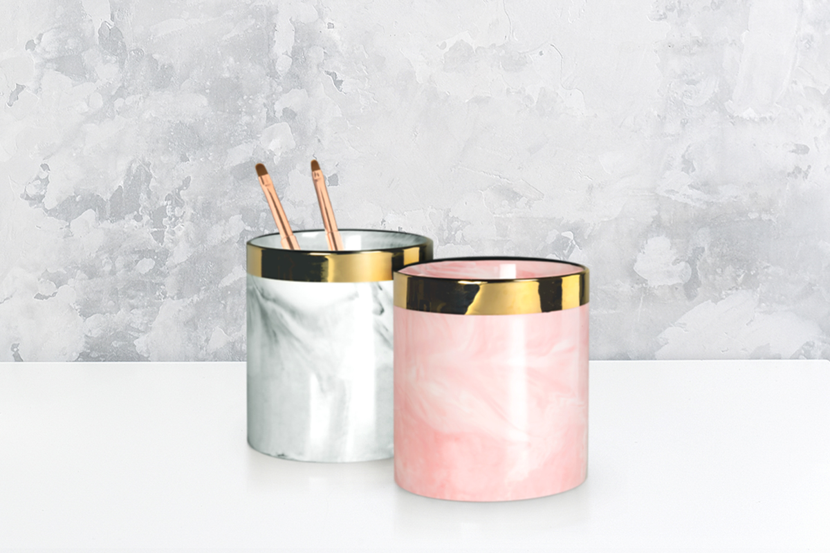 Jolifin LAVENI PRO - Round ceramic brush holder pink