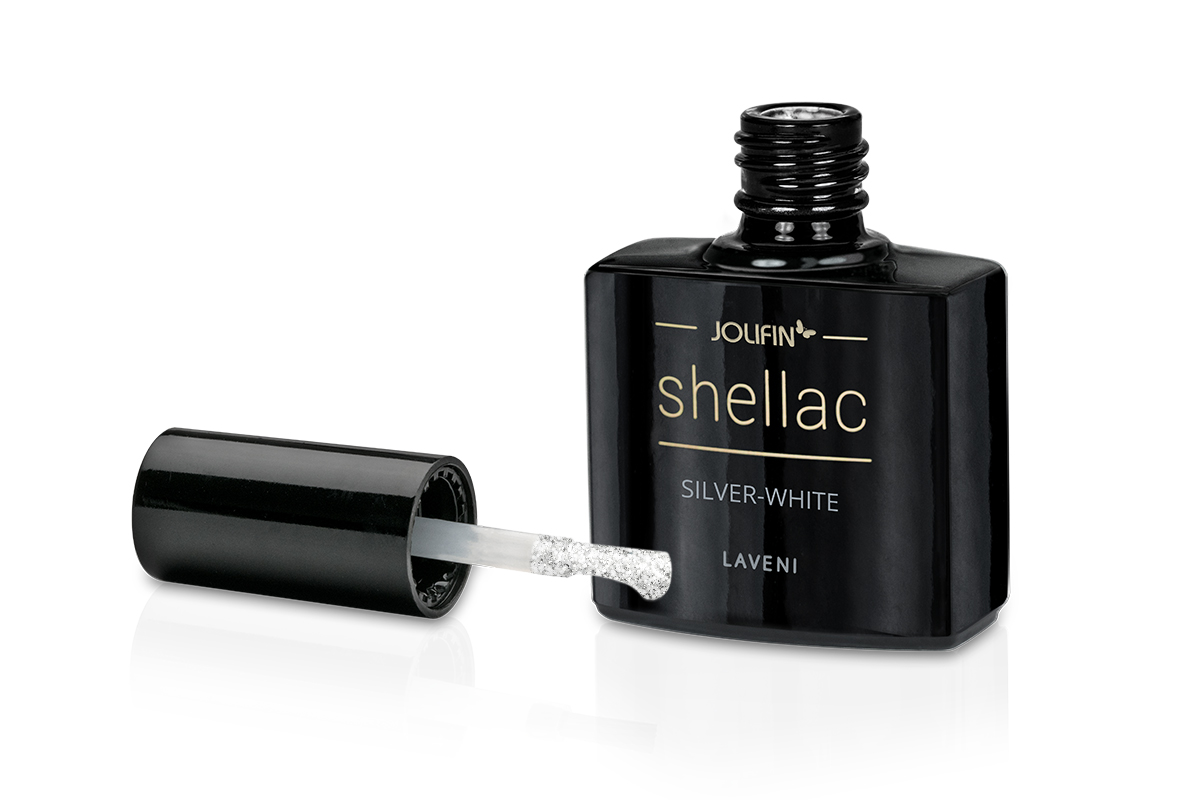 Jolifin LAVENI Shellac - silver-white Glitter 10ml
