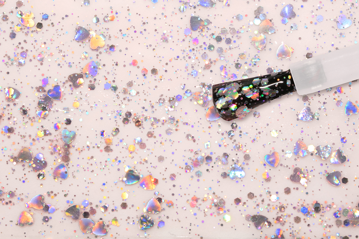 Jolifin LAVENI Shellac - Top-Coat ohne Schwitzschicht Glitter hearts 10ml