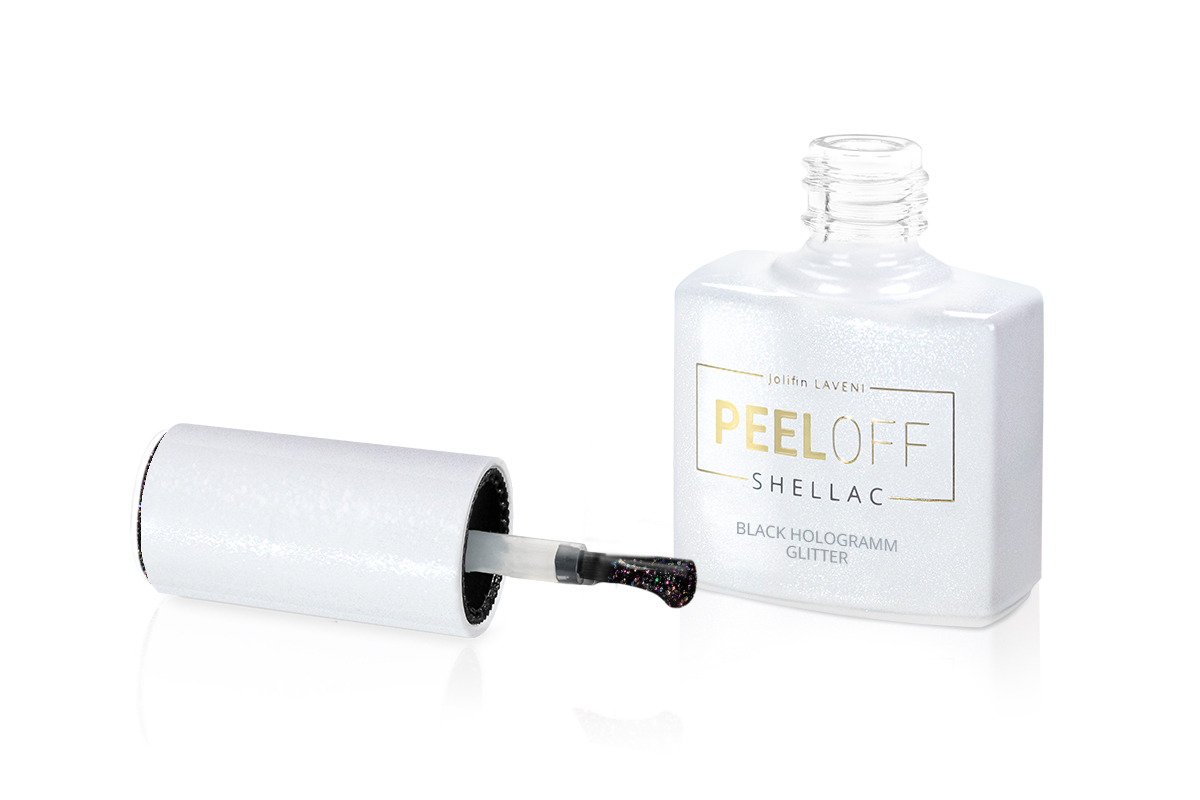 Jolifin LAVENI Shellac PeelOff - black hologramm Glitter 10ml
