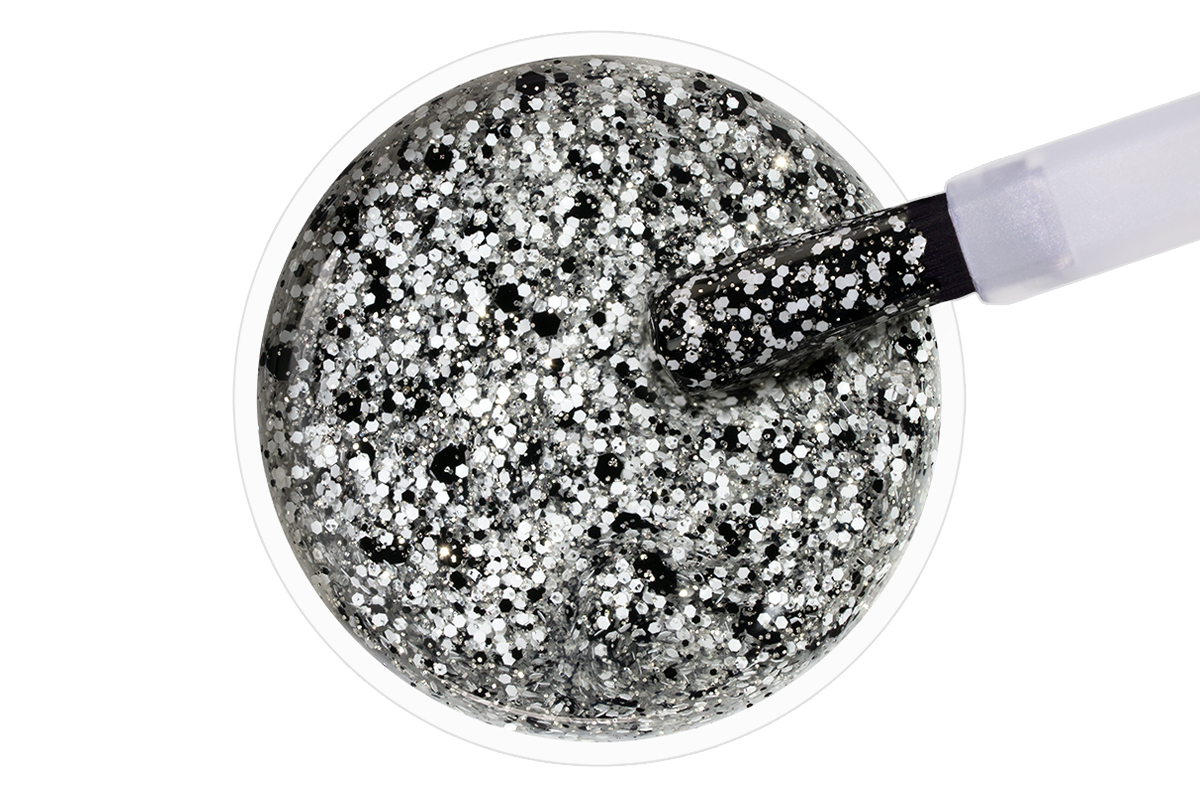Jolifin LAVENI Shellac - black & white Glitter 10ml