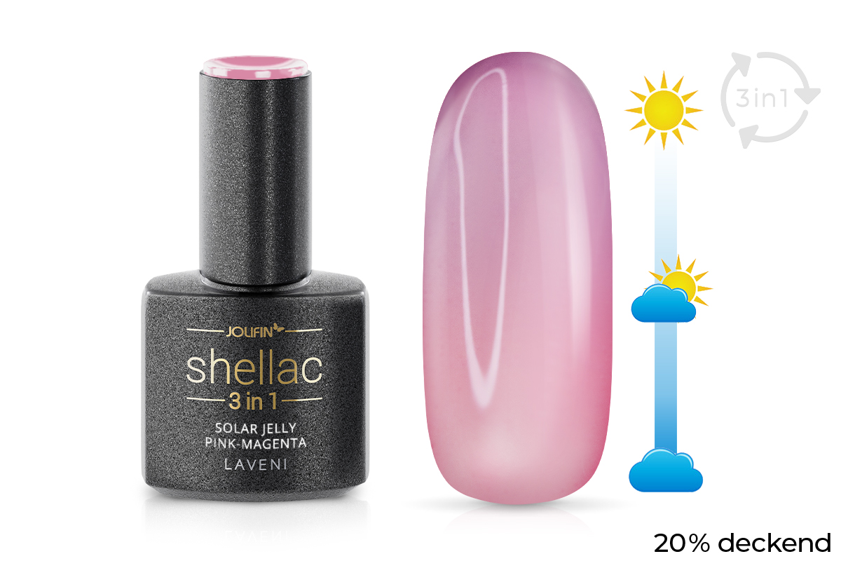 Jolifin LAVENI 3in1 Shellac - Solar Jelly pink-magenta 10ml