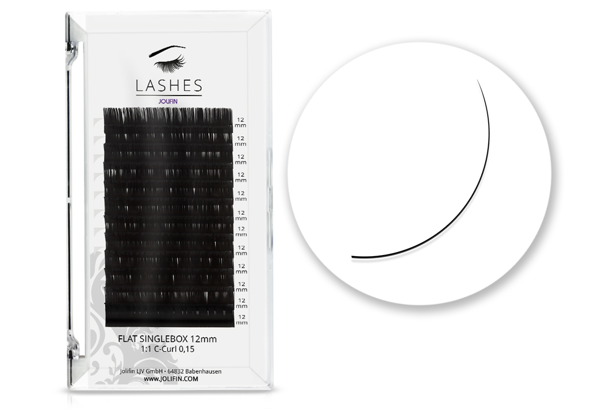 Jolifin Lashes - SingleBox Flat 12mm - 1:1 C-Curl 0,15