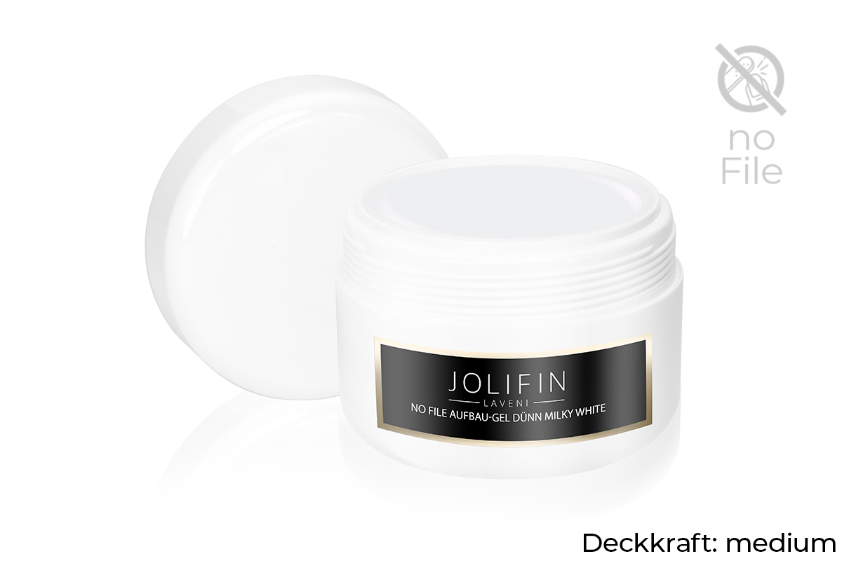 Jolifin LAVENI Refill - No File Aufbau-Gel dünn milky white 250ml