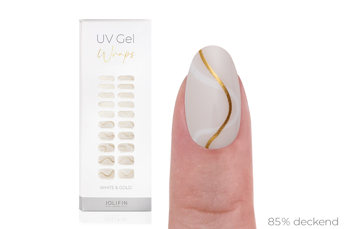 Jolifin LAVENI UV Gel-Wraps - white & gold