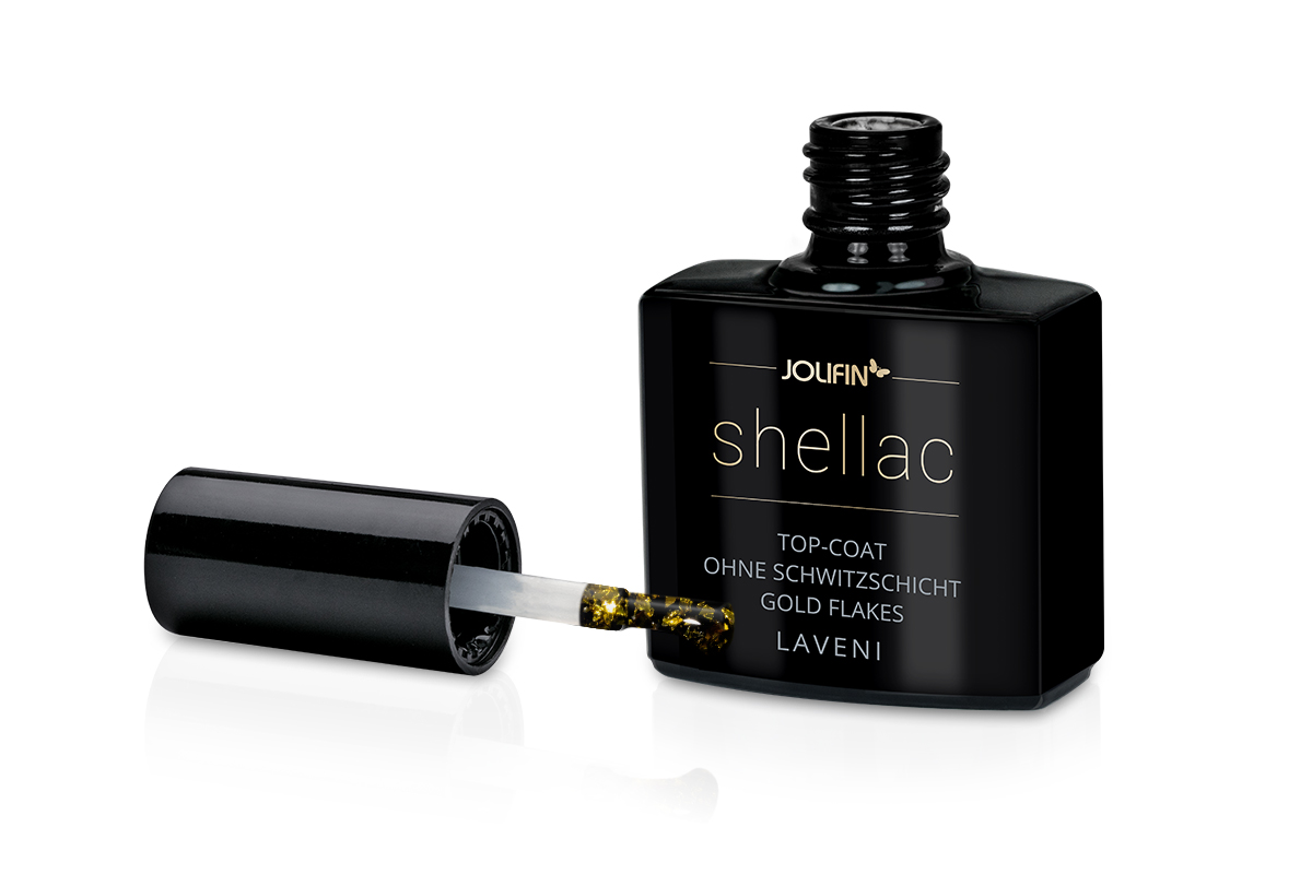 Jolifin LAVENI Shellac - Top-Coat ohne Schwitzschicht gold Flakes 10ml