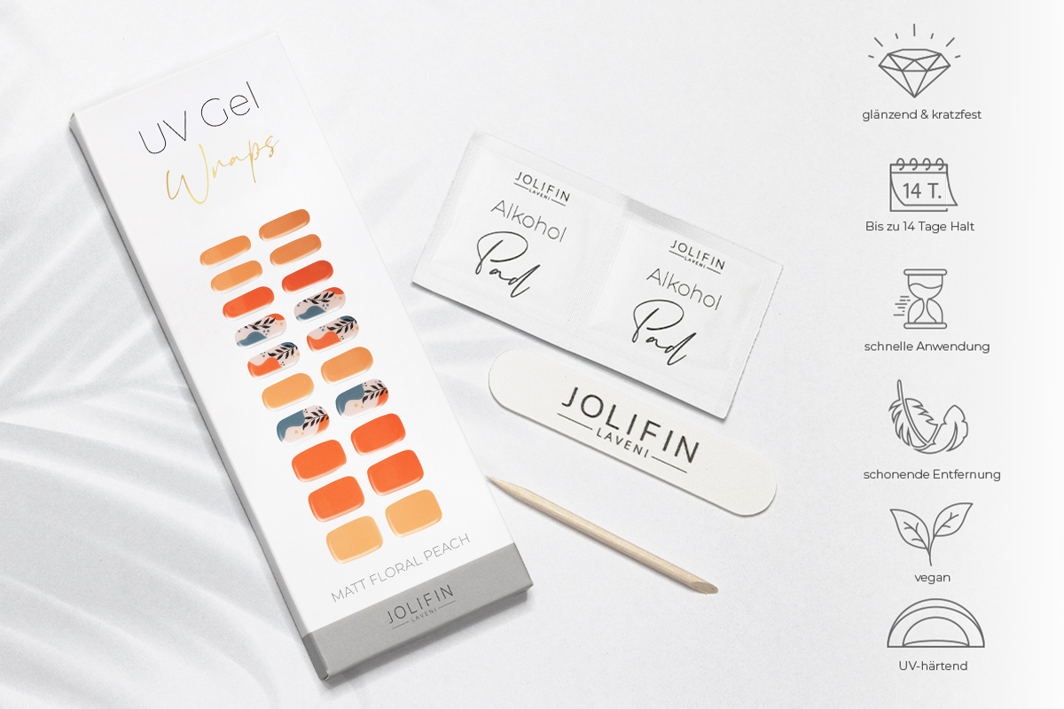 Jolifin LAVENI UV Gel Wraps - matt floral peach