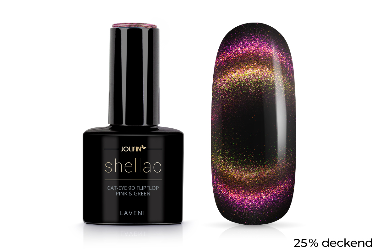 Jolifin LAVENI Shellac - Cat-Eye 9D FlipFlop pink & green 10ml
