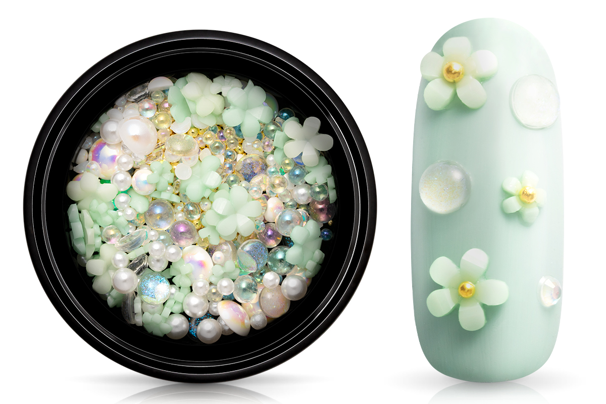 Jolifin Overlay & Perlen Mix - mint Blumen