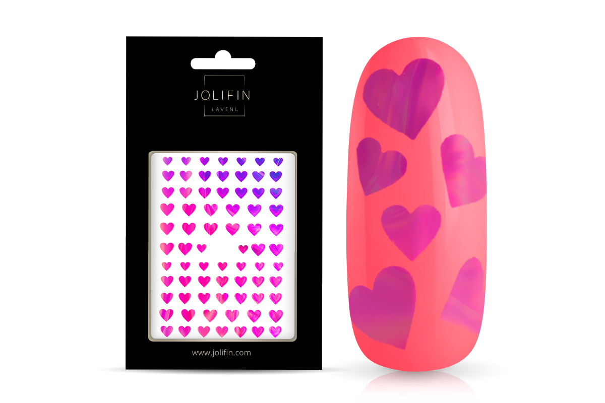 Jolifin LAVENI XL Sticker - Hearts pink hologram
