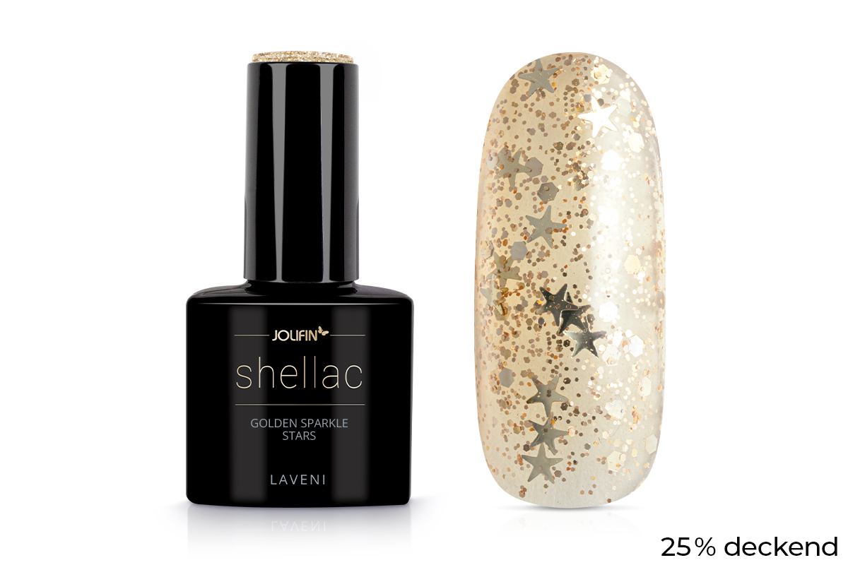 Jolifin LAVENI Shellac - golden sparkle stars 10ml