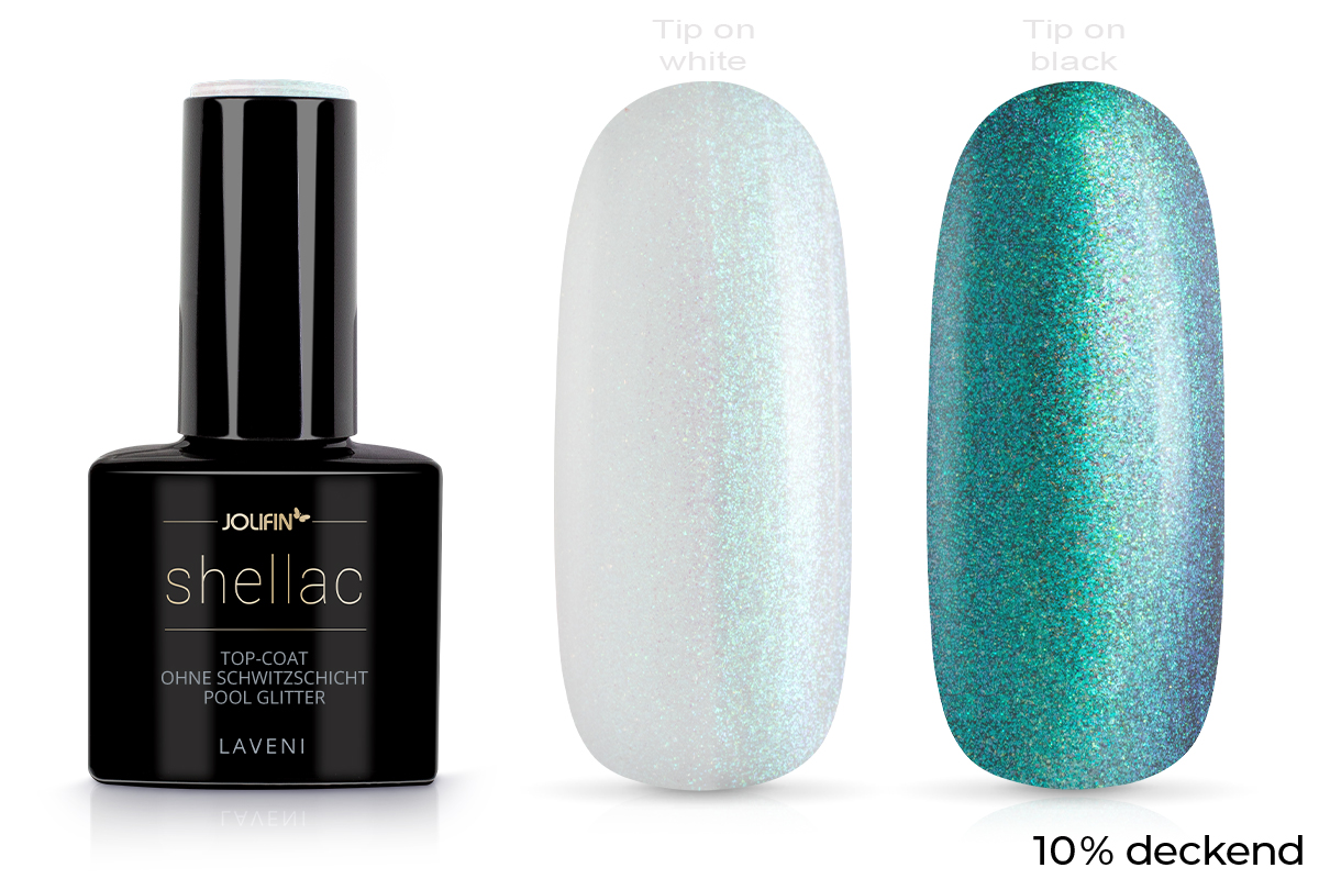 Jolifin LAVENI Shellac - Top-Coat without sweat layer pool Glitter 10ml