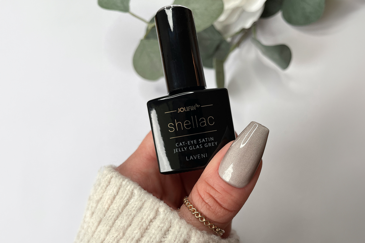 Jolifin LAVENI Shellac - Cat-Eye Satin Jelly Glas grey 10ml