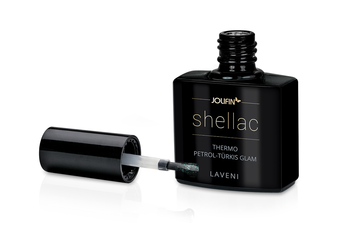Jolifin LAVENI Shellac - Thermo petrol-türkis glam 10ml
